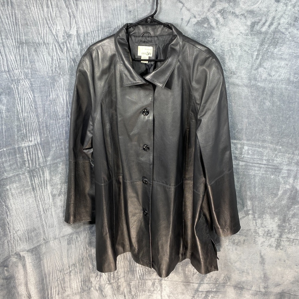 East 5th Genuine Leather Jacket Womens 3XL Black Winter Long Sleeve Button Front